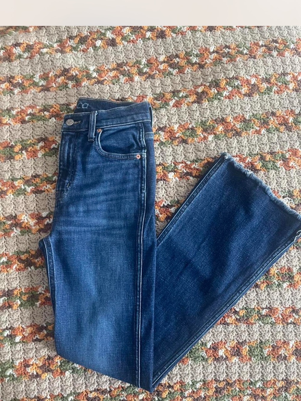 Etica Dark Blue Flare Jeans with Raw Hem